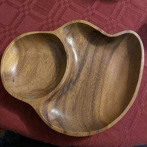 Vintage MCM Genuine Wood 2 Section Boho Serving Tray , Cottage Bohemian